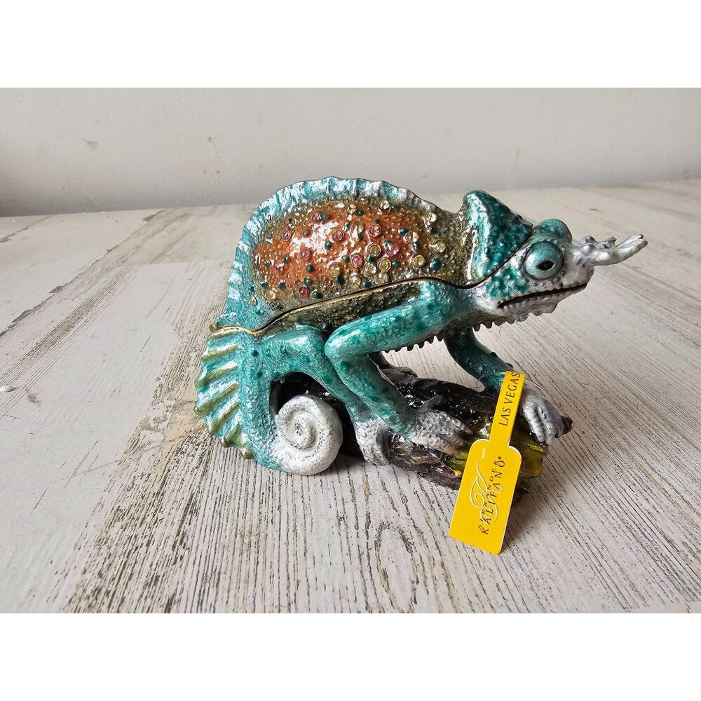 Kalifano iguana trinket jeweled box keepsake RARE jewelry rhinestone green uniqu